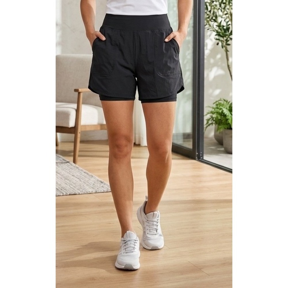 Baleaf Athletic Running Shorts with Pockets Women's Large Black Gym Yoga Stretch